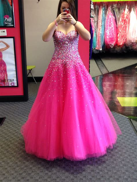 Hot Pink Ball Gown Dress With Multi Colored Beading Neon Prom Dresses