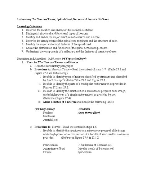 BI 231 Nervous Tissue Spinal Cord And Nerves Lab 3 Laboratory 7