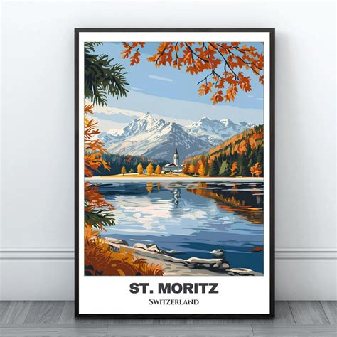 Sankt Moritz Travel Printable Poster Switzerland Travel Poster Citycape