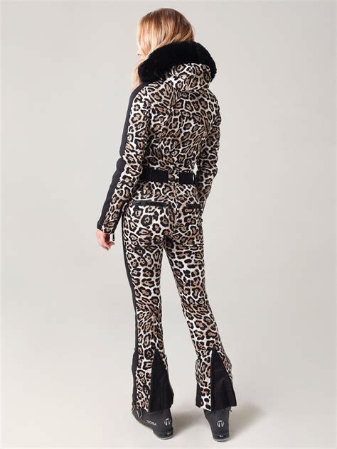 Goldbergh Womens Cougar Jumpsuit Faux Fur Leopard Ski Suit