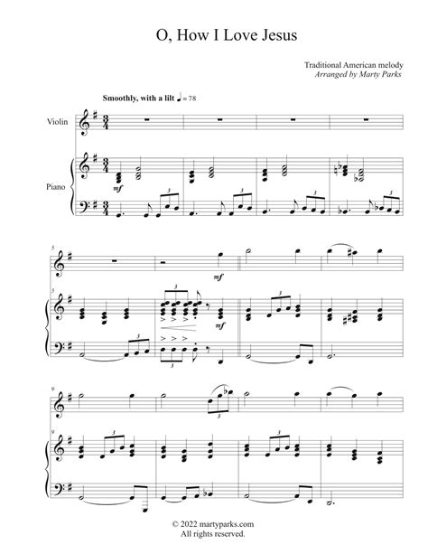 O How I Love Jesus Violin Piano Arr Marty Parks By Traditional