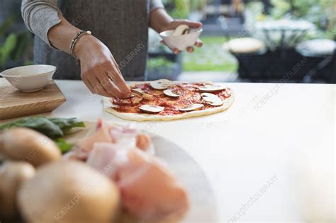 Woman Making Homemade Mushroom Pizza Stock Image F0321859