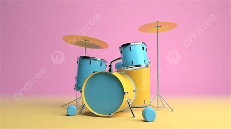 Blue And Yellow Drum Set On A Pink Background 3d Blue Pink Drum Set