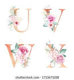 Floral Alphabet Set Letters J K Stock Illustration