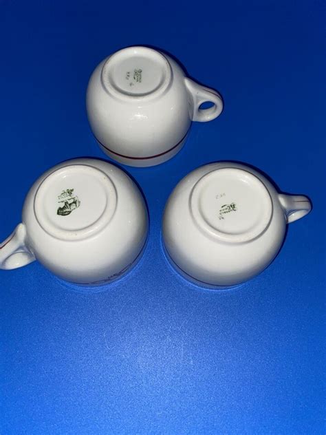 Vintage Buffalo China Coffee Cups Marked 411 Chain Links Maroon Stripe