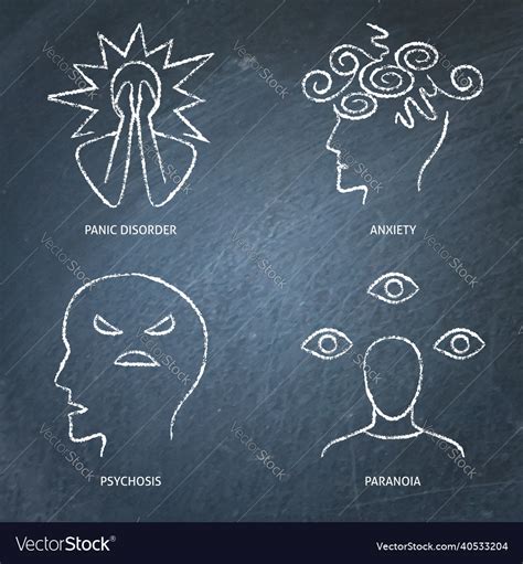 Chalkboard Mental Disorders Icon Set In Line Style