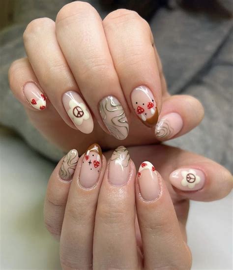 Fall Nail Idea Mushroom Fairy Girl Aesthetic Hippie Nails Pretty