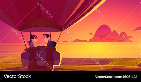 Romantic Couple Enjoying Hot Air Balloon Flight Vector Image
