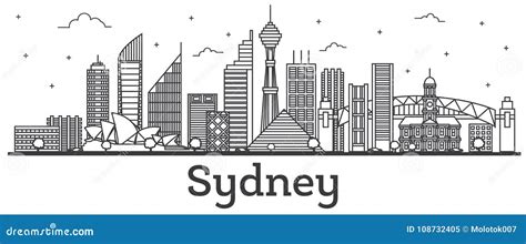 Outline Sydney Australia City Skyline With Modern Buildings Isolated On