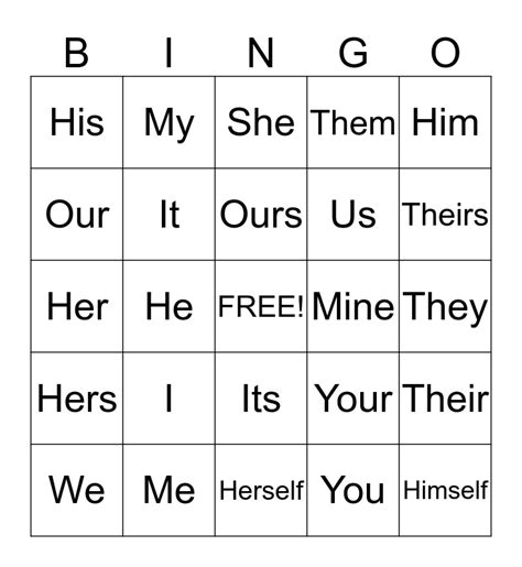 Personal Pronouns Bingo Card