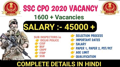 SSC CPO SI 2020 VACANCY OUT DELHI POLICE FULL DETAILS AGE ELIGIBILITY