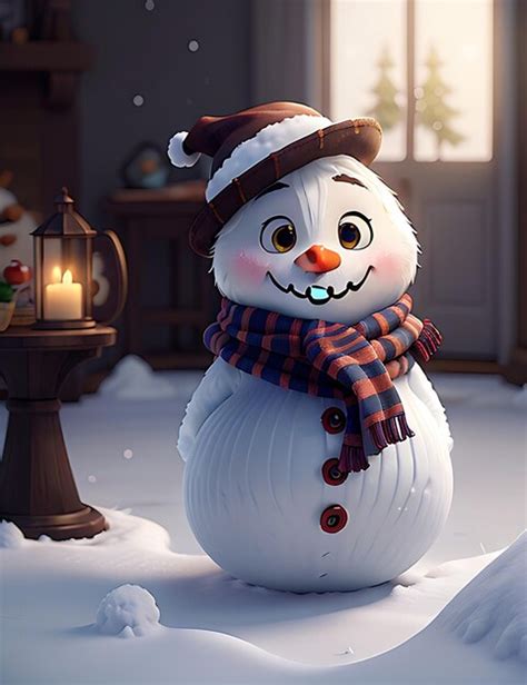 Premium Photo D Jolly Snowman With Hat And Scarf Illustration