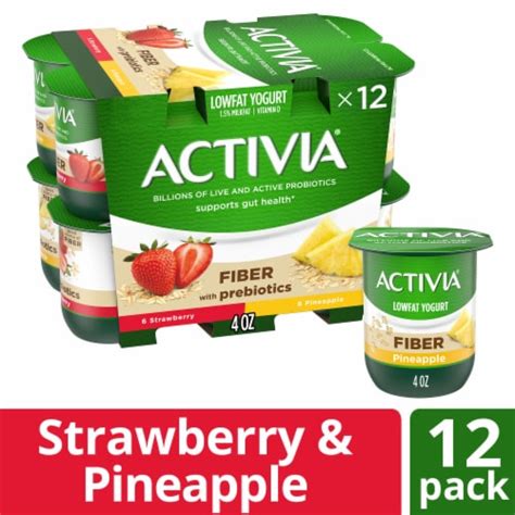 Activia Low Fat Fiber Probiotic Strawberry And Pineapple Variety Pack Yogurt Cups 4 Oz 12 Pack