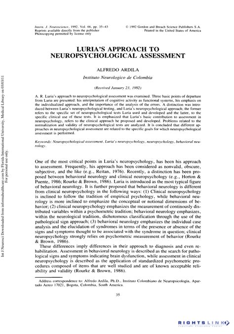 (PDF) Luria's Approach to Neuropsychological Assessment