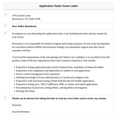 Application Tester Cover Letter Velvet Jobs