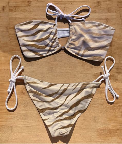 Swimwear Scrunch Butt Tie Side Bandeau Halter Tie Bikini Set Sand Tiger Thong Brazil Full