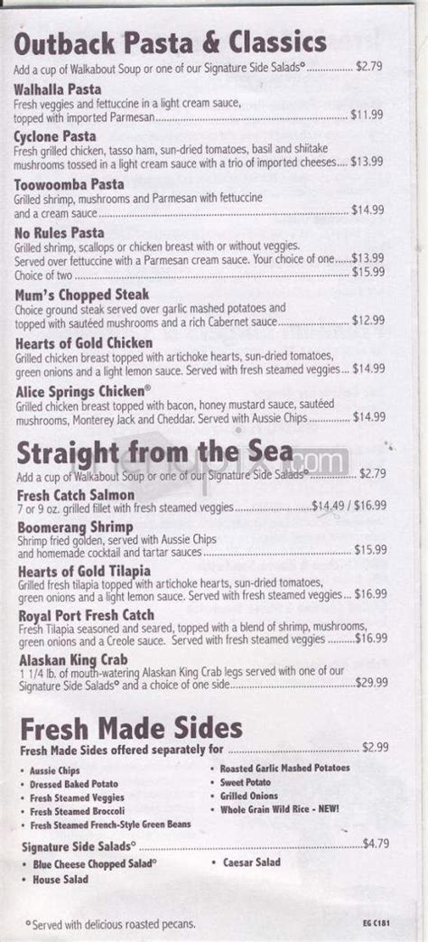 Outback Steakhouse Printable Menu Pdf Lyn Perron