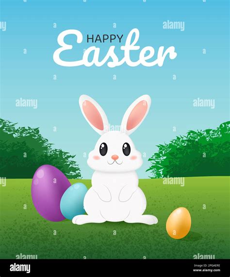 Happy Easter Card With Cute Bunny And Eggs Stock Vector Image Art Alamy