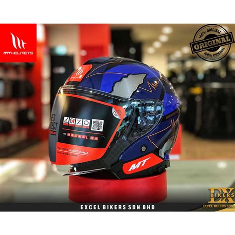 Mt Helmet Thunder Sv Jet Garzo A Gloss Blue Shopee Malaysia