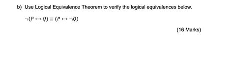 Solved B Use Logical Equivalence Theorem To Verify The Chegg