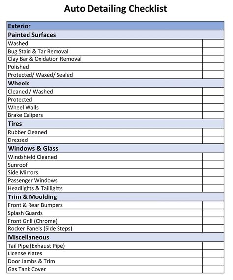 Printable Auto Detail Checklist NBKomputer