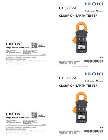 Hioki Clamp On Earth Tester Ft Instruction Manual Manualzz