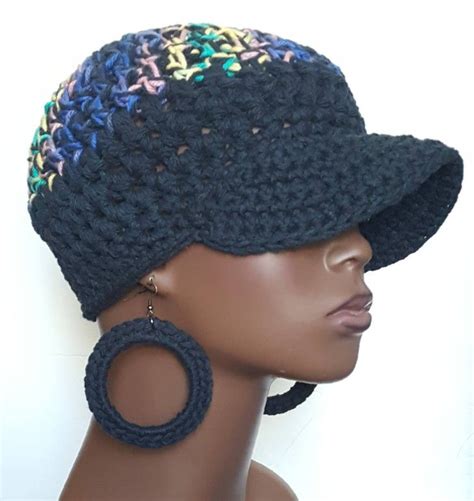 Cotton Chunky Crochet Baseball Cap With Earrings By Razonda Lee