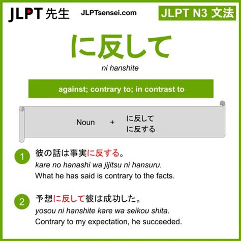 JLPT N3 Grammar に反して ni hanshite Meaning JLPTsensei