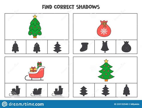 Find Correct Shadow Of Christmas Pictures Printable Clip Card Games