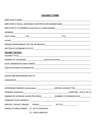 Free Vacancy Form Samples In Pdf Ms Word