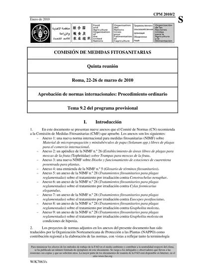 COMISIÓN DE MEDIDAS FITOSANITARIAS Quinta reunión Roma de marzo de