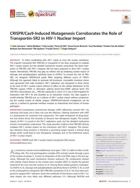 Pdf Crisprcas9 Induced Mutagenesis Corroborates The Role Of