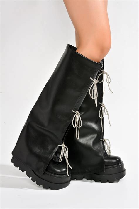 Caster Rhinestone Fold Over Knee High Boots In High Fashion