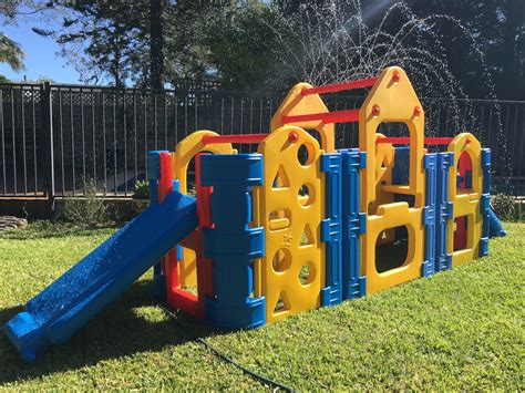 Kids Outdoor Play Gym Mega Maxi With Two Stepsslides And Water Spray