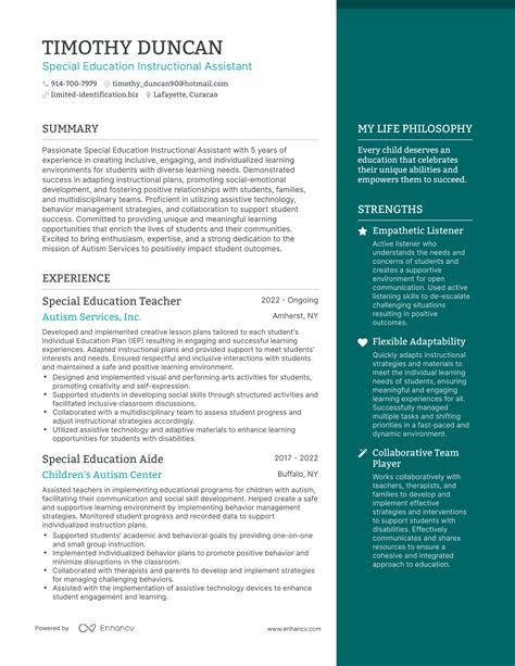 Successful Special Education Instructional Assistant Resume Examples