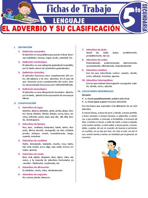 El Adverbio Y Su Clasificacion Para Quinto Grado De Secundaria Pdf Adverbio Ciencia Cognitiva