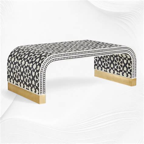 Moroccan Inlay Waterfall Coffee Table Black | Black And White Bone Inl