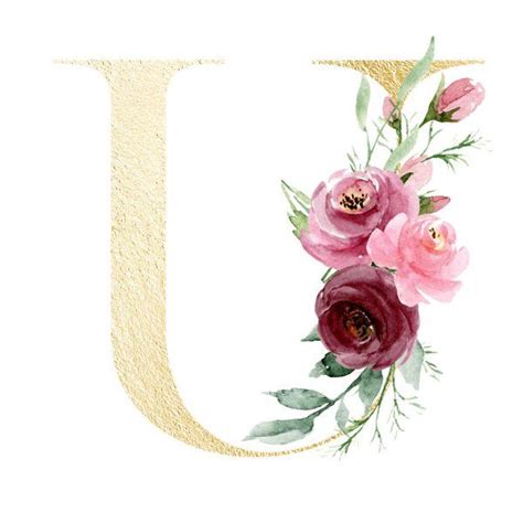 Watercolor Art Painting Letter Flowers Leaves Floral Alphabet