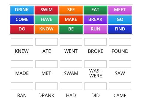 Irregular Verbs List 1 Une Las Parejas