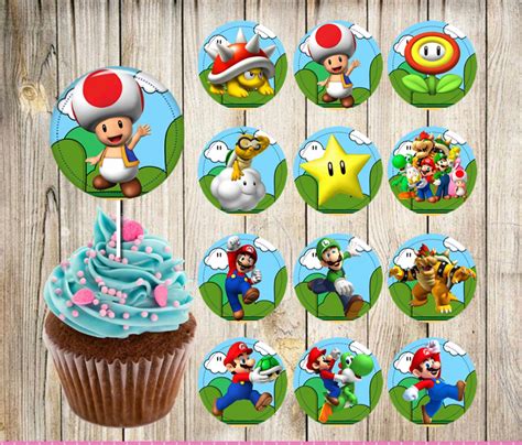 24 Super Mario Brothers Cupcake Toppers Instant Download Etsy Australia