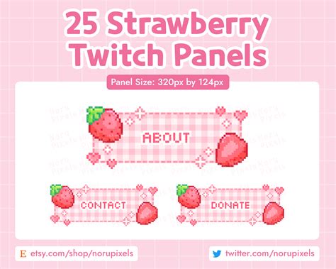 Strawberry Twitch Stream Panels Kawaii Pink Stream Panels 8 Bit Pixel ...