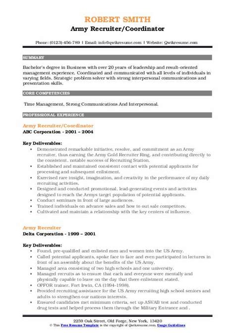 Army Recruiter Resume Samples Qwikresume