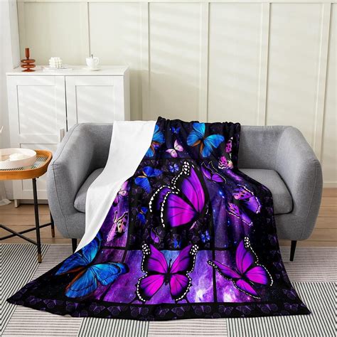 Butterfly Throw Blanket Starry Sky Galaxy Blanket Blue Purple Butterfly