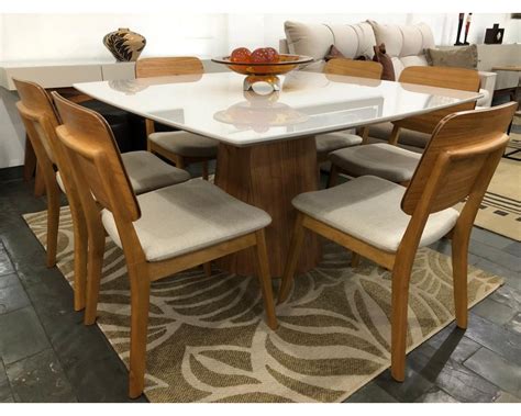 Conjunto Mesa De Jantar Quadrada 1 35m AQUILA 6 Cadeiras EFRATA