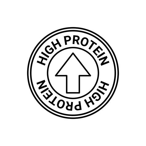High protein sign, label, sticker in circle with arrow. Food and diet