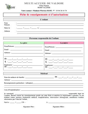 Fillable Online Ville De Valdoie Fiche De Renseignements Et