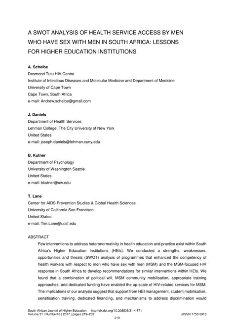 Pdf A Swot Analysis Of Health Service Access By Men Who Have Sex With Men In South Africa