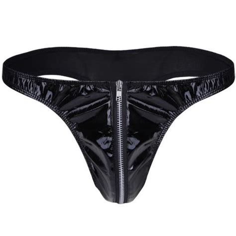 Yonghs Fr Homme Sexy String Cuir Verni Slip Wetlook Lingerie Erotique