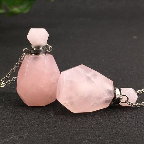 1pc Natural Rose Quartz Perfume Bottle Pendantquartz Crystal Etsy