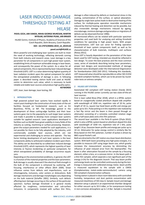 Pdf Laser Induced Damage Threshold Testing At Hilase